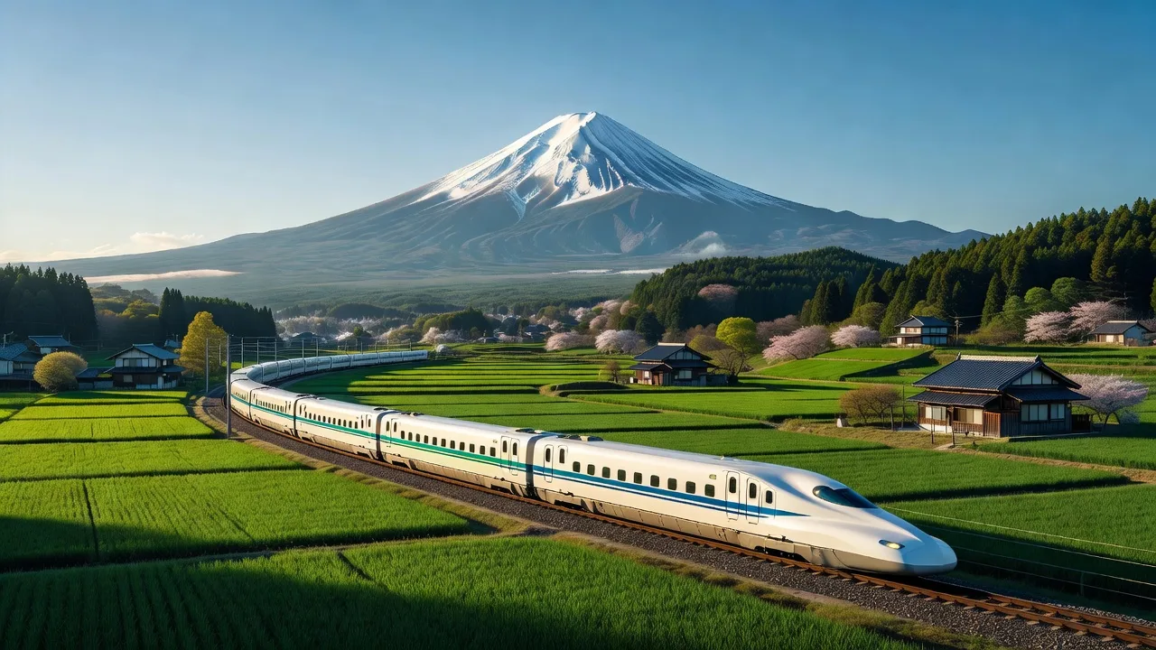 新幹線と田園風景